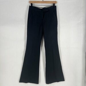 Theory Dress Pants Womens 2 Black Cotton Formal Flare Leg Mid Rise Office Wear